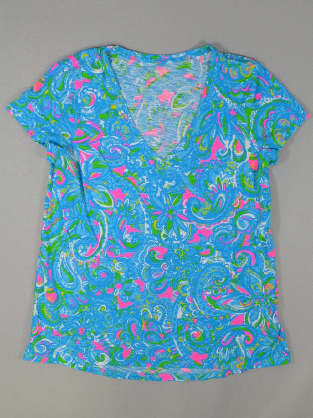 🌴 Lilly Pulitzer Etta V Neck Top Hey Gull Friend Blue Pink S